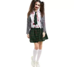 Costume da scolaretta zombie grigio con giacca per donna