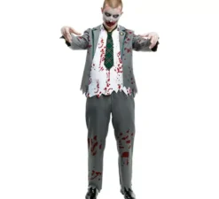 Costume da scolaretto zombie grigio con giacca per uomo