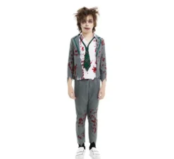 Costume da scolaro zombie grigio con giacca per ragazzi