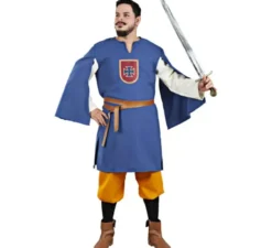 Costume da scudiero reale blu e arancione per uomo