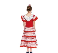 Costume da Sevillana bianco con bordo rosso per bambina
