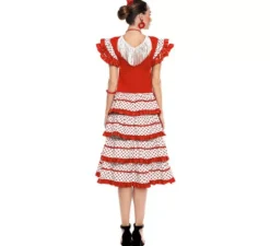 Costume da Sevillana bianco con bordo rosso per donna