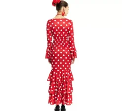 Costume da Sevillana rosso a pois bianchi per donna