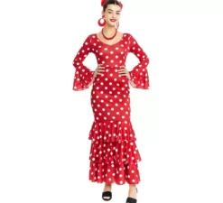 Costume da Sevillana rosso a pois bianchi per donna