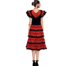 Costume da Sevillana rosso con bordo nero per donna