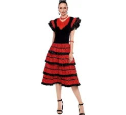 Costume da Sevillana rosso con bordo nero per donna