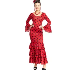 Costume da Sevillana rosso con pois neri per donna
