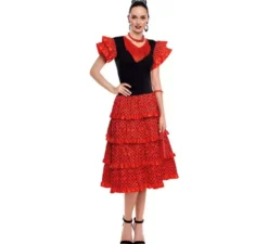 Costume da Sevillana rosso e nero per donna