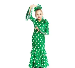 Costume da Sevillana verde a pois bianchi per bambina