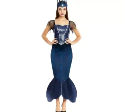 Costume da sirena blu malvagia con corona per donna
