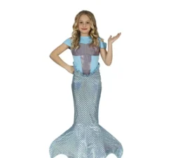 Costume da sirena coda lunga blu per bambina