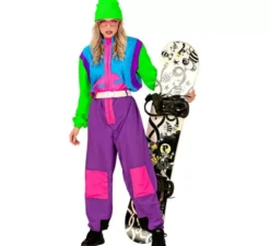 Costume da Snowboarder lilla e verde fluo per adulto