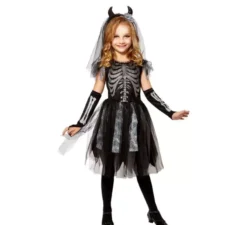 Costume da sposa cadavere con corna per bambine
