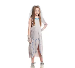 Costume da sposa cadavere con decorazioni blu per bambina