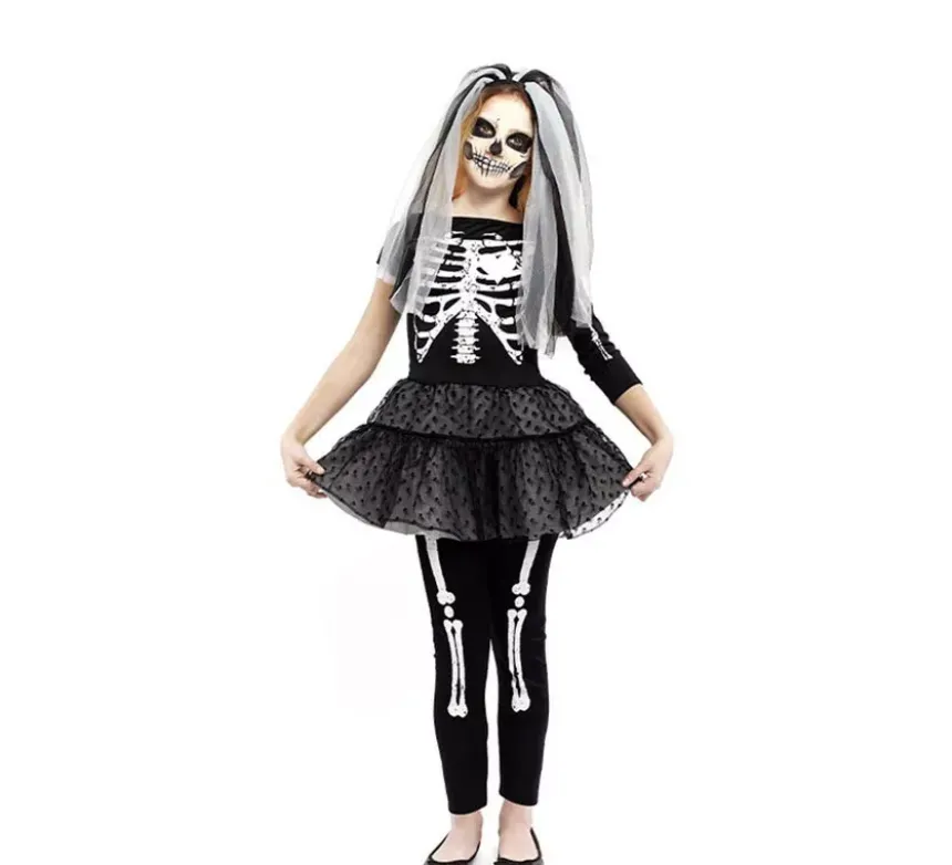 Costume da sposa scheletro per bambina