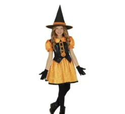 Costume da strega arancione brillante per bambina