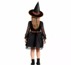 Costume da strega arancione con pizzo per bambine