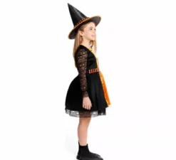 Costume da strega arancione con pizzo per bambine