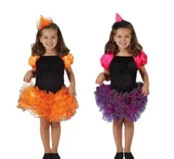 Costume da strega con gonna a volant per bambina in 2 colori e diverse taglie