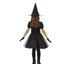 Costume da strega con stelle argento scuro per bambina