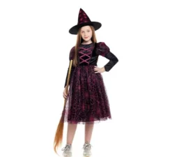Costume da Strega della Ragnatela nero e fucsia per bambina