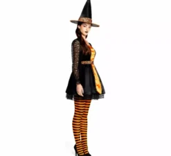 Costume da strega in pizzo arancione per donna
