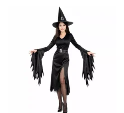 Costume da strega nera con cappello per donna