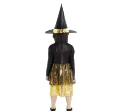 Costume da strega oro e nero con cappello per bambina e bambina