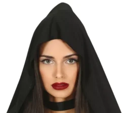 Costume da strega satanica nera con cappuccio per donna