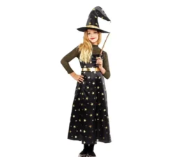 Costume da Strega Stelle Dorate con cappello per bambina