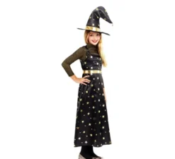 Costume da Strega Stelle Dorate con cappello per bambina