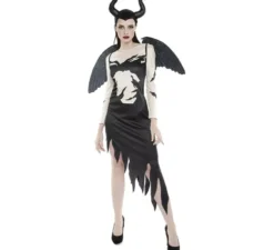 Costume da strega volante in bianco e nero per donna