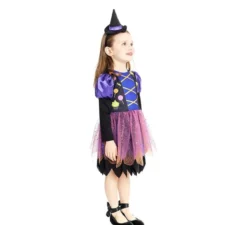 Costume da streghetta viola con cerchietto per bambina e bambina