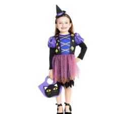 Costume da streghetta viola con cerchietto per bambina e bambina