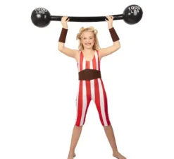 Costume da Strongwoman rosso e bianco con cintura per bambina