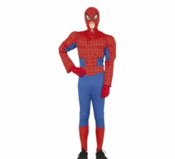 Costume da supereroe muscoloso adolescente che striscia sul muro