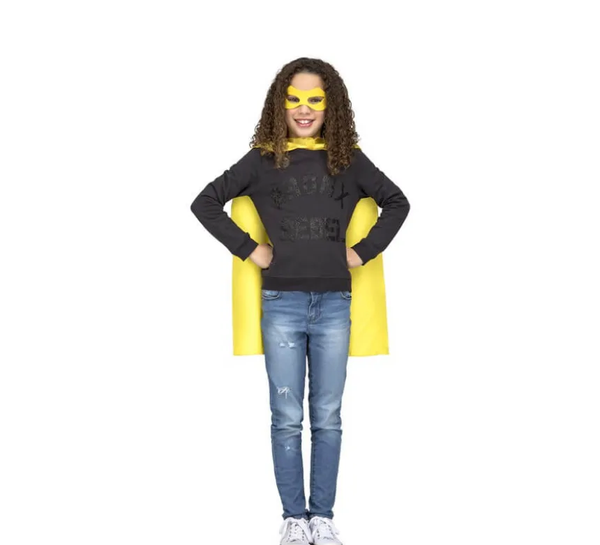 Costume da supereroe o da eroina gialla o mantello e maschera per bambini