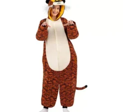 Costume da tigre scura o pigiama con cappuccio per adulto