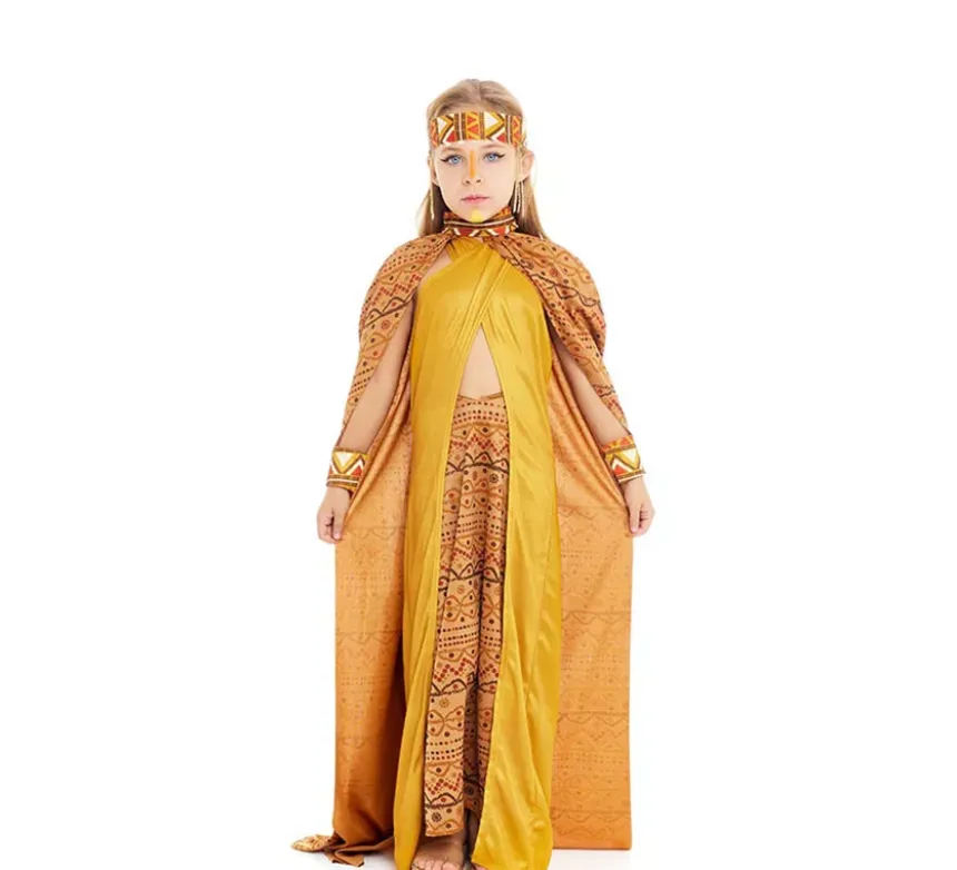 Costume da tribale africano giallo e marrone per bambina