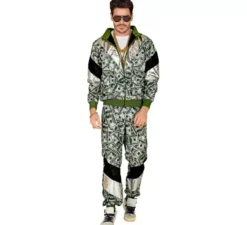 Costume da tuta anni '80 con dollari al neon per adulto