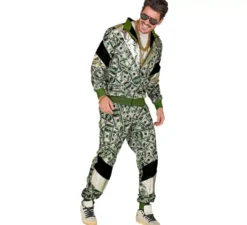 Costume da tuta anni '80 con dollari al neon per adulto