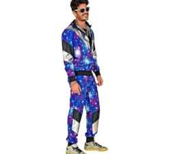 Costume da tuta blu glitterato da discoteca anni '80 per adulto