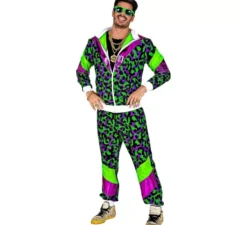 Costume da tuta con stampa animalier anni '80 verde neon per adulti