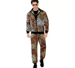 Costume da tuta con stampa leopardata neon per adulto