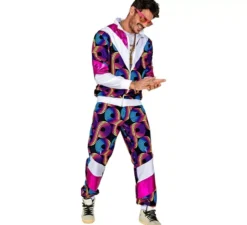 Costume da tuta da discoteca neon anni '80 per adulto