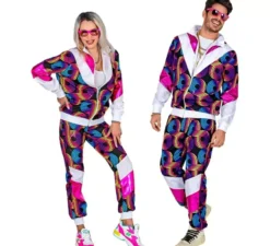 Costume da tuta da discoteca neon anni '80 per adulto
