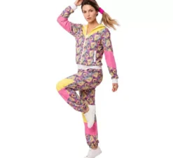 Costume da tuta da donna anni '90 stampato verde
