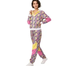 Costume da tuta da donna anni '90 stampato verde