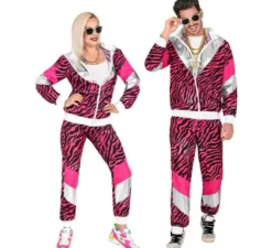 Costume da tuta da donna con stampa tigre rosa anni '80