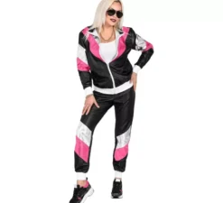 Costume da tuta da ginnastica nera anni '80 per adulto